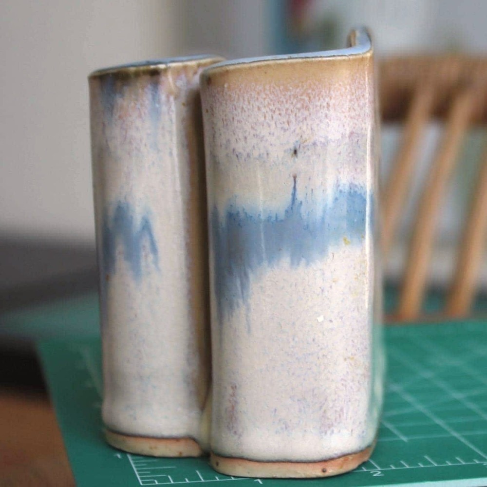 Bay Signed Studio Pottery Ikebana Blue Cream Pen & Paper Notes Holder - Picture 5 of 7